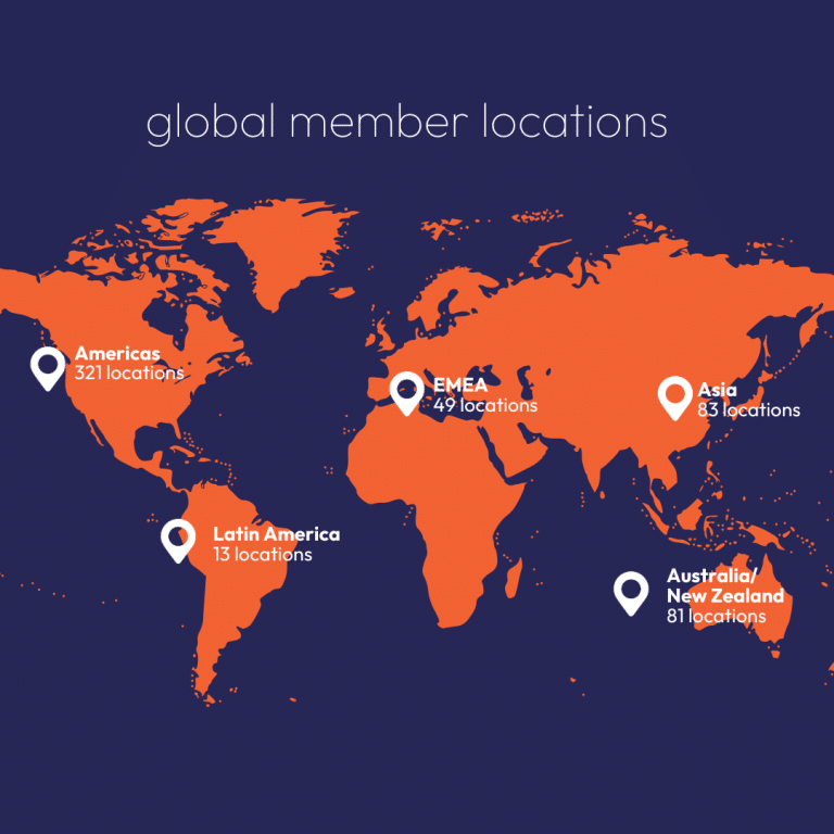 World map showing NPAworldwide global member locations across the Americas, EMEA, Asia, Latin America, and Australia–New Zealand.