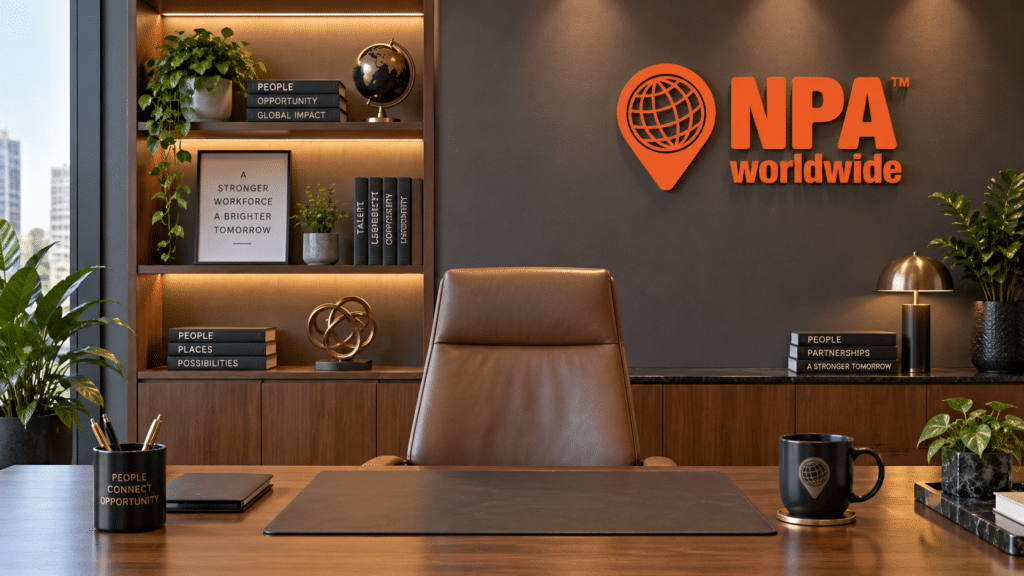 Modern executive office with NPAworldwide branding.